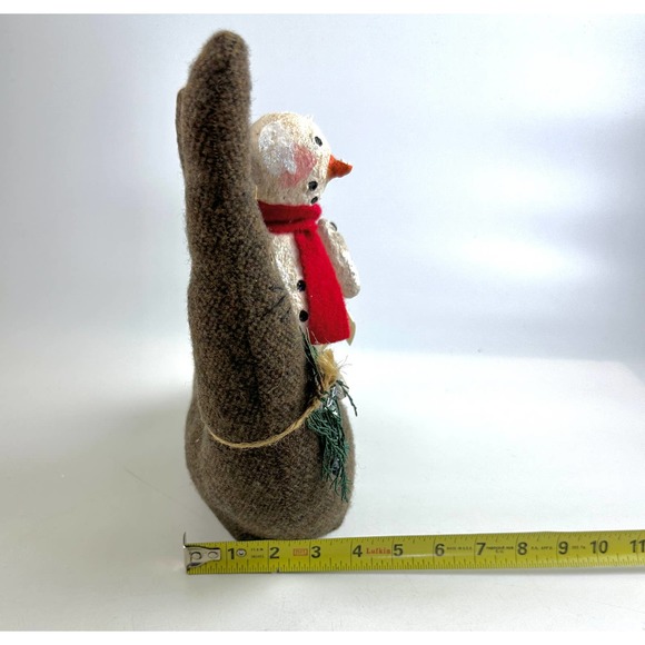 Vintage Snowman Riding A Large Bunny Rabbit Art Piece Soft Sculpture - Picture 10 of 11